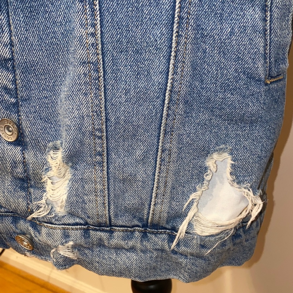 New! COSTES Blue European Made Long Distressed Denim Jacket for Women Size Large - Picture 5 of 16